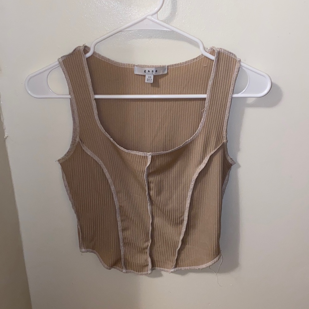 Nude Tank Top With Exposed Cream Stitching